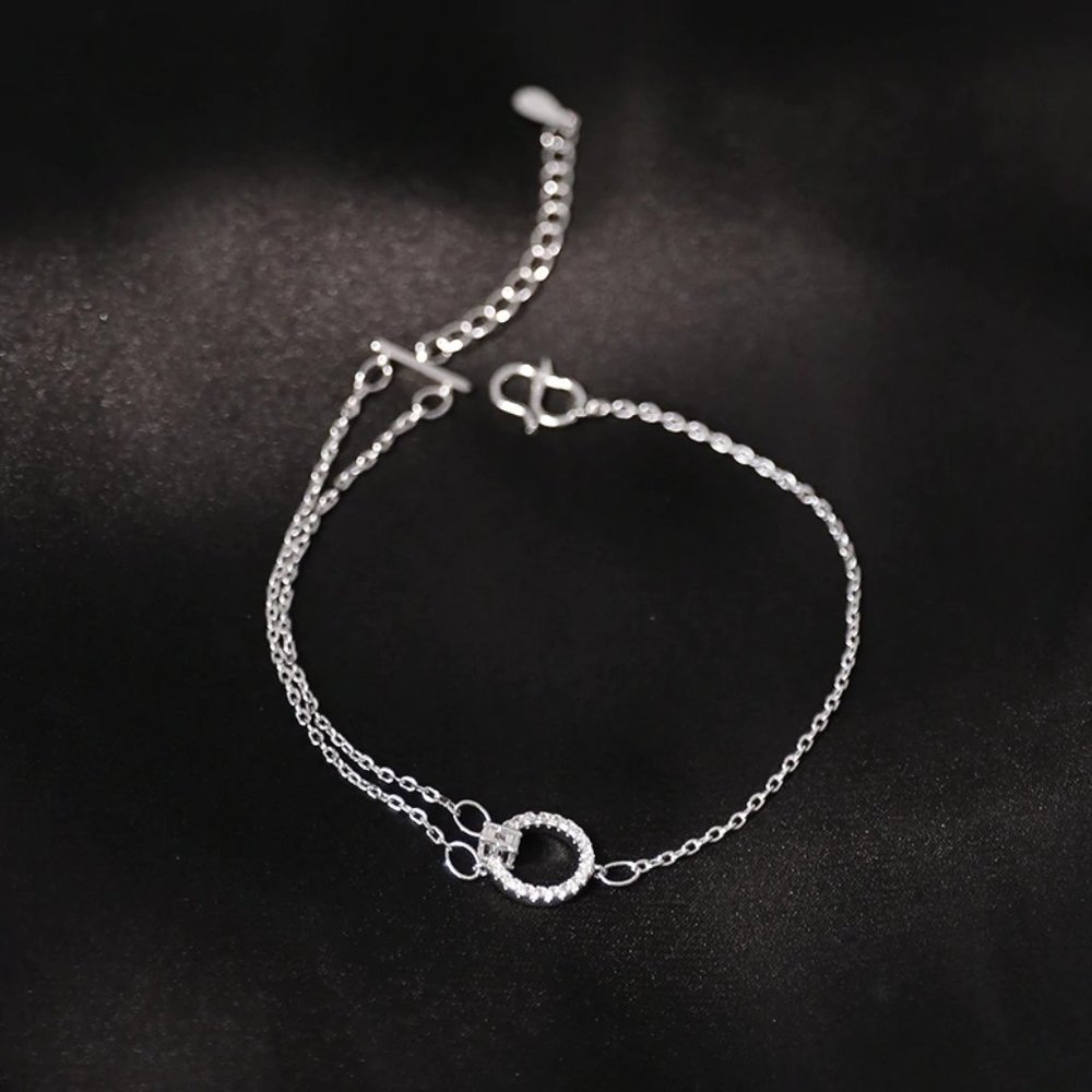 NEW 925 Sterling Silver Diamond Circle Bracelet A - Picture 2 of 6
